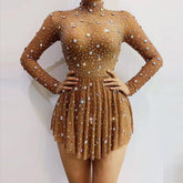 Rhinestones Long Sleeve Mini Dress, Birthday Celebration Party Outfit, 2022 - 28Swim